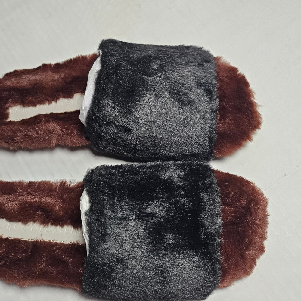 Lori Goldstein Li-Dillian Black Brown Faux Fur Slide Slippers Womens 5M 35 NEW - Picture 9 of 11